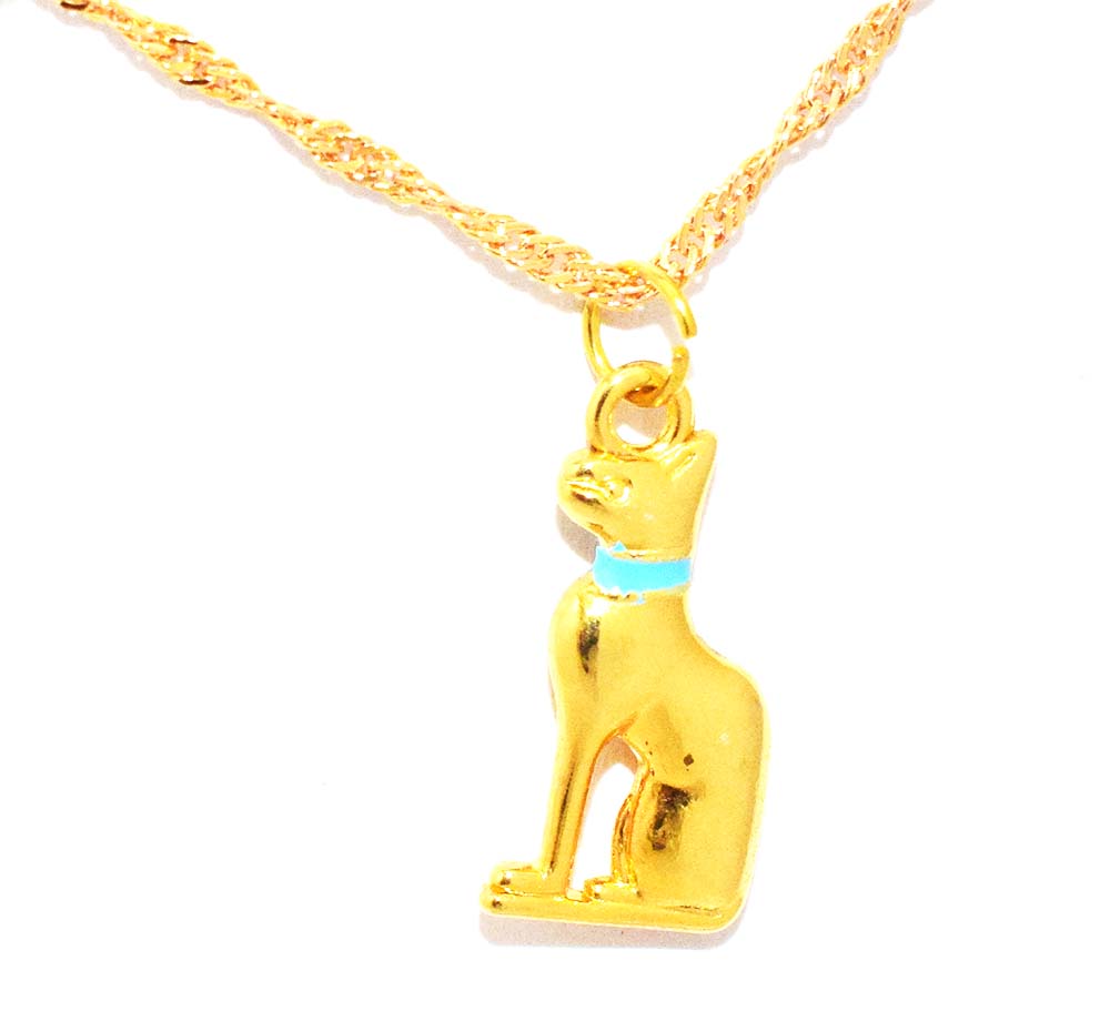 immatgar pharaonic Egyptian bastet cat necklace jewellery Egyptian souvenirs gifts for Women Girls. ( Golden - Cyan )