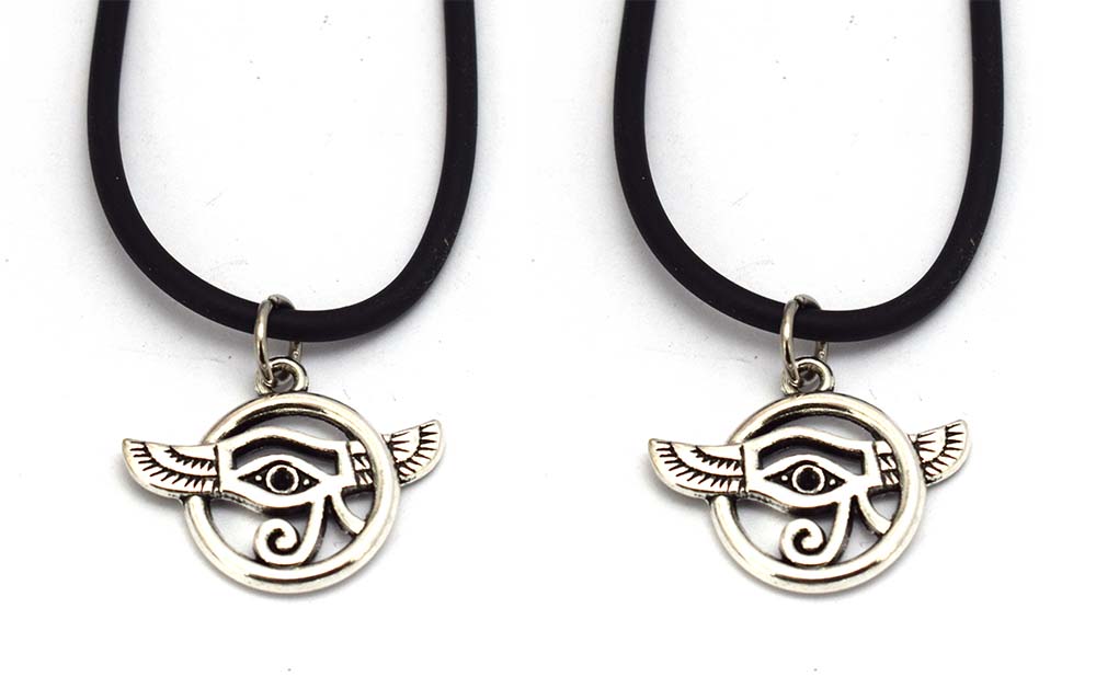 2 pieces of  immatgar pharaonic Egyptian Eye Of Horus with wings necklace jewellery Egyptian souvenirs gifts for Women Girls ( Silver )