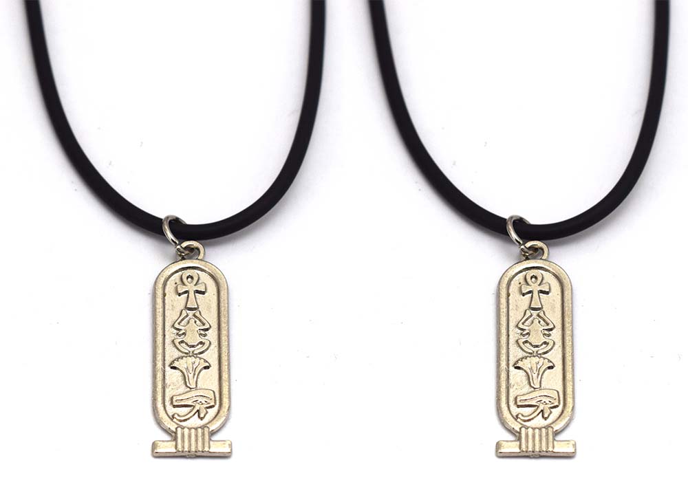 2 قطعة من قلادة خرطوشة مصرية فرعونية مجوهرات هدايا تذكارية مصرية للنساء والفتيات (فضي)