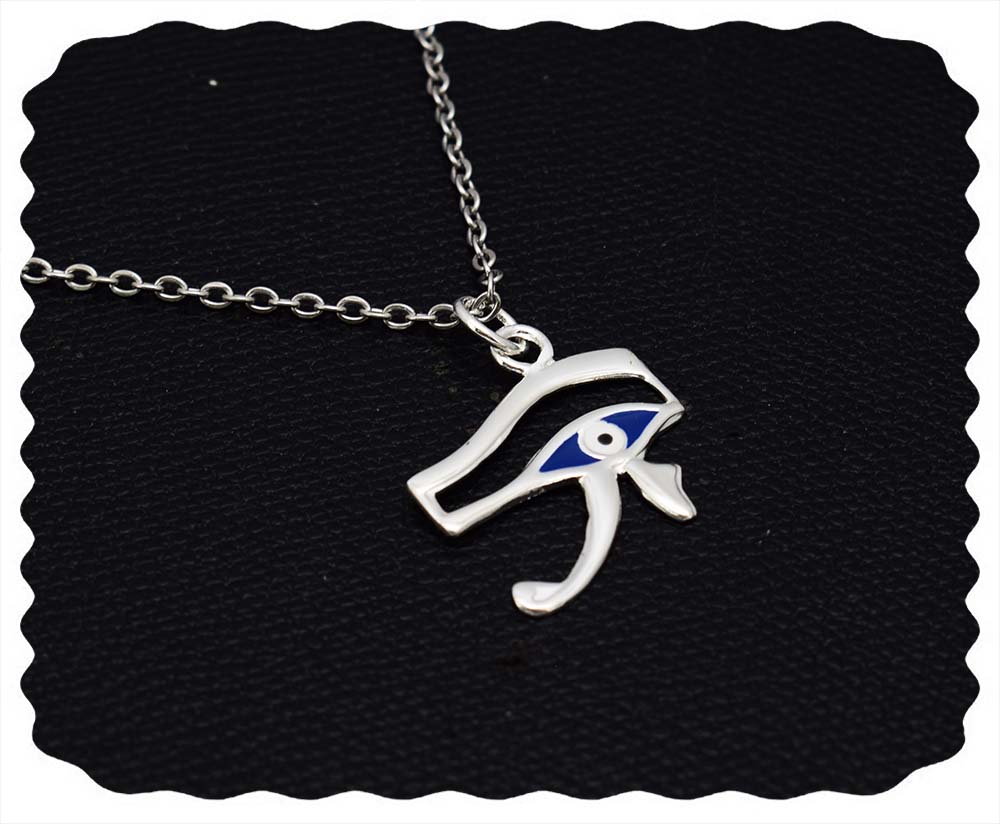 immatgar pharaonic Egyptian Eye of Horus necklace jewellery Egyptian souvenirs gifts for Women Girls .. ( Silver Platted - Blue )