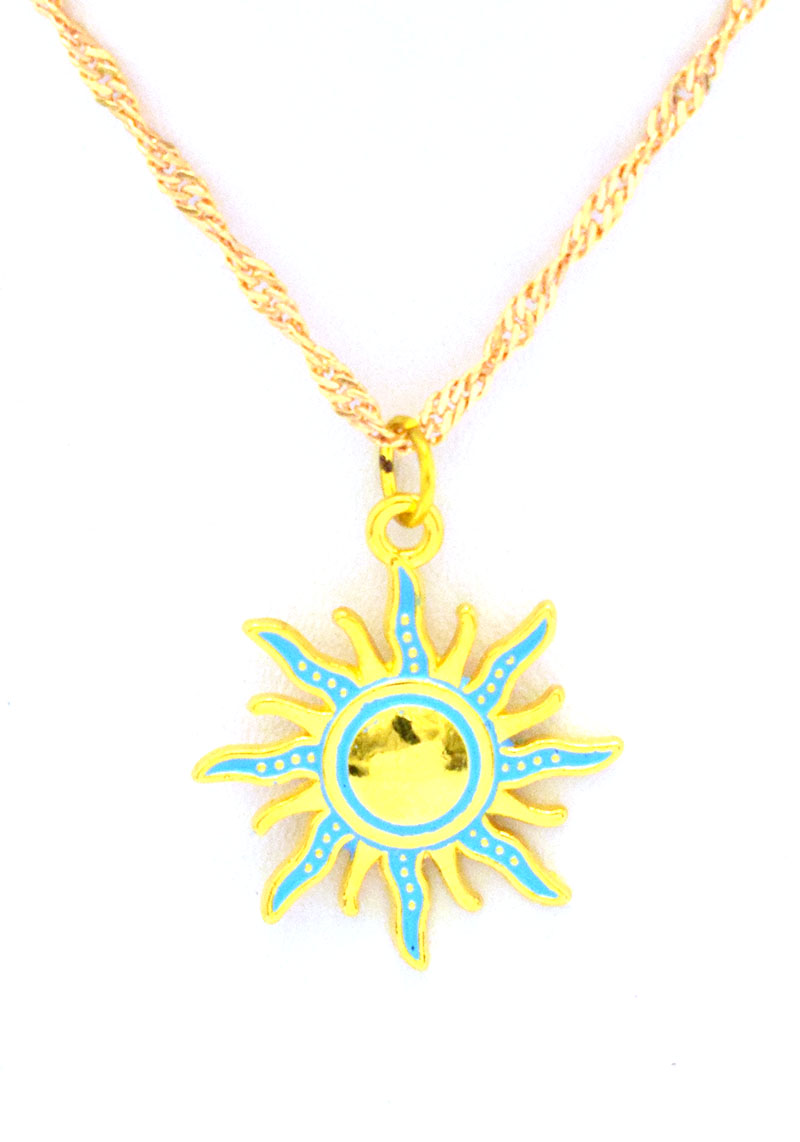 immatgar Golden jewellery sun necklace pendant Souvenir gifts for women and girls ( Golden - Cyan )