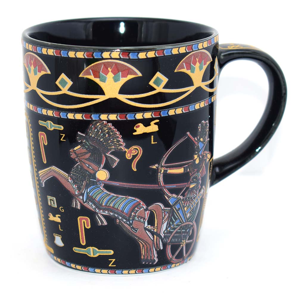immatgar pharaonic Egyptian Chariot mug Egyptian souvenirs gifts for Women Girls and Men. ( Black - 200 MM )