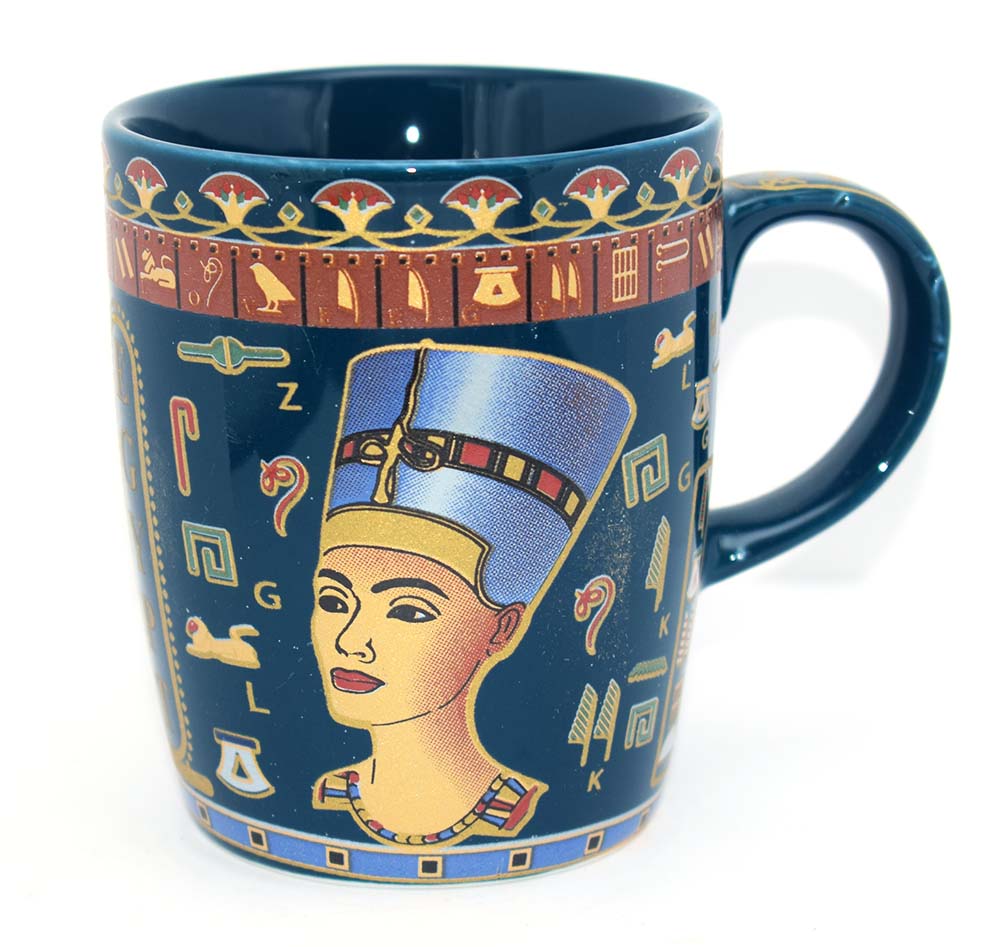 كوب نفرتيتي المصري الفرعوني هدايا تذكارية مصرية نساء بنات ورجال ( ازرق - 200 ملم )