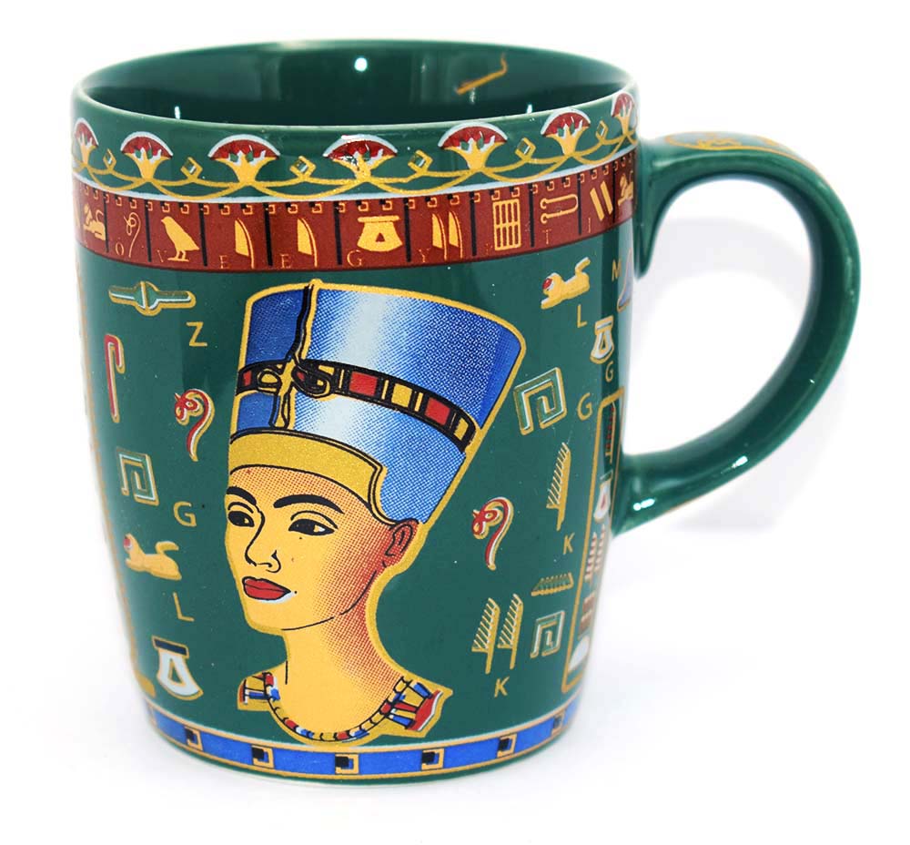 immatgar pharaonic Egyptian Nefertiti mug Egyptian souvenirs gifts Women Girls and Men ( Green - 200 MM )