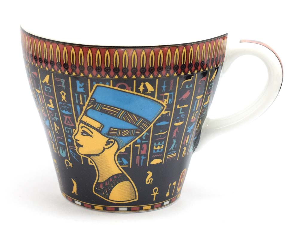كوب نفرتيتي مصري فرعوني من البورسلين هدايا تذكارية مصرية للسيدات البنات ( اسود - 250 ملم )