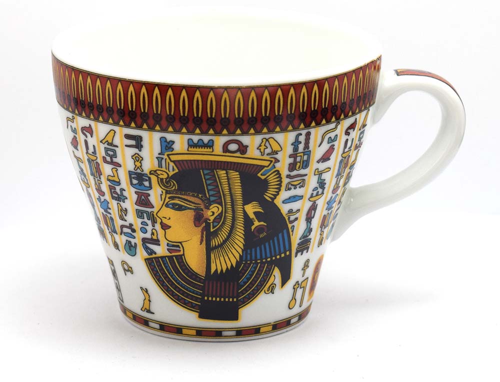 كوب كليوباترا مصرية فرعونية من البورسلين هدايا تذكارية مصرية للنساء والفتيات ( ابيض - 250 ملم )