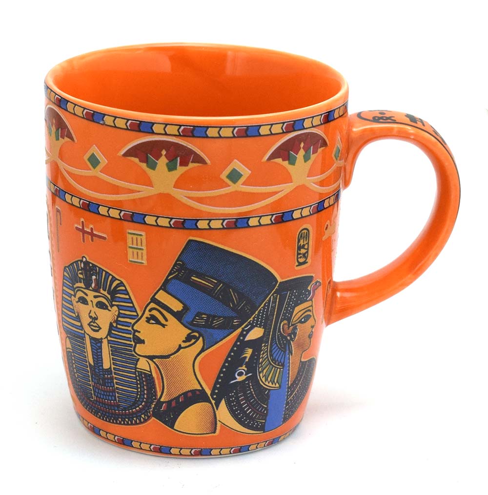 قدح ملوك وملكات مصر الفرعونية هدايا تذكارية مصرية للنساء والفتيات والرجال. ( برتقالي - 200 ملم )