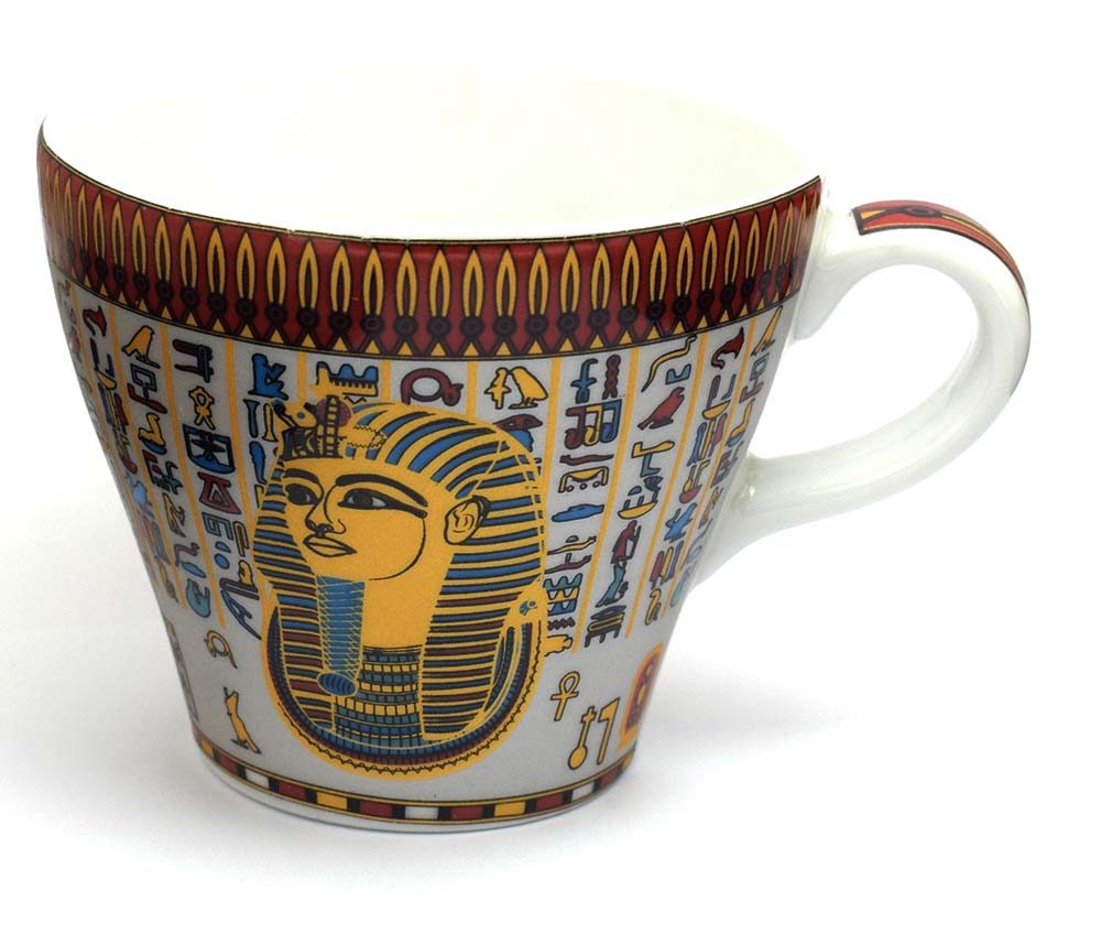 كوب خزفي فرعوني مصري توت عنخ آمون من  هدايا تذكارية مصرية للنساء والفتيات (رمادي)