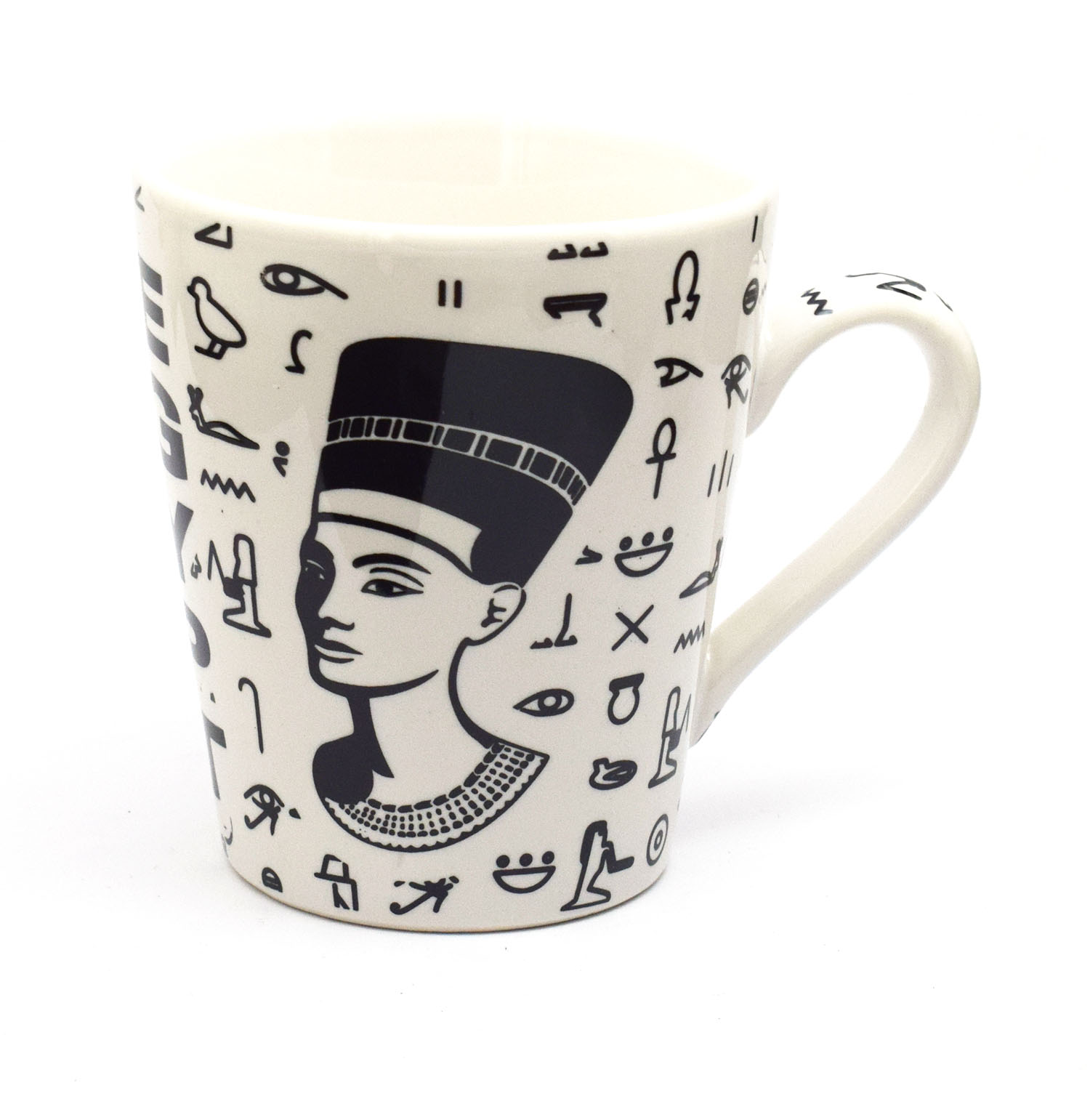 كوب نفرتيتي فرعوني مصري هدايا تذكارية مصرية للنساء والفتيات ( أبيض - أسود - 300 ملم )