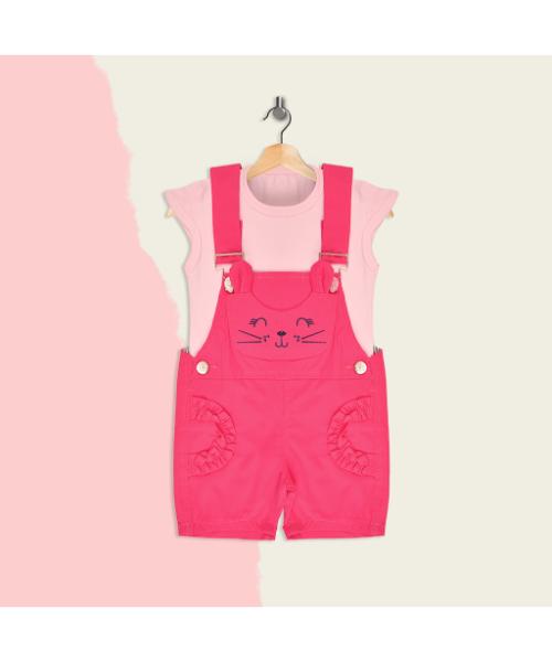 Gabardine jumpsuit For Girls 2  pieces -  Fuchsia Pink