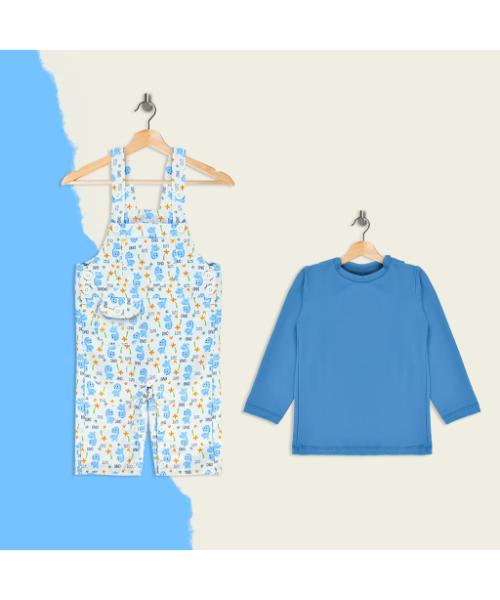 Printed jumpsuit 2 Pieces for newborns - Blue White