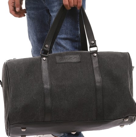 M&O Leather Hand Textile Duffle Men Bag - Black