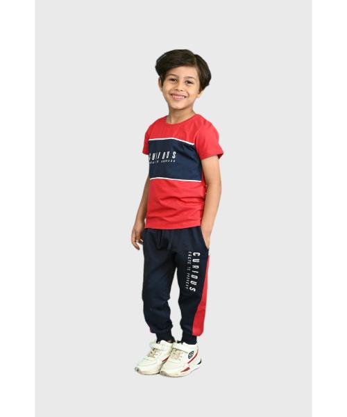 Cotton Pajamas Set for Boys 2 Pieces - Red Navy