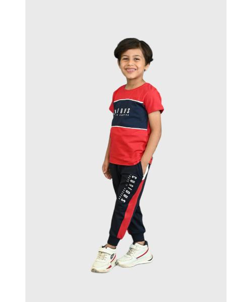 Cotton Pajamas Set for Boys 2 Pieces - Red Navy